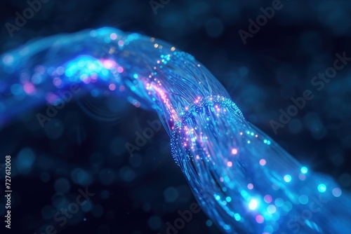 Light string of beautiful fiber strands. Futuristic concept, connection, internet, network, communication.