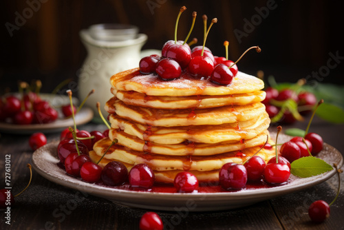 tortillas, pancakes with cherries, pastries, flour products. nutritious food, snack.