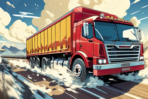 Truck car in graphic novel and comic style.