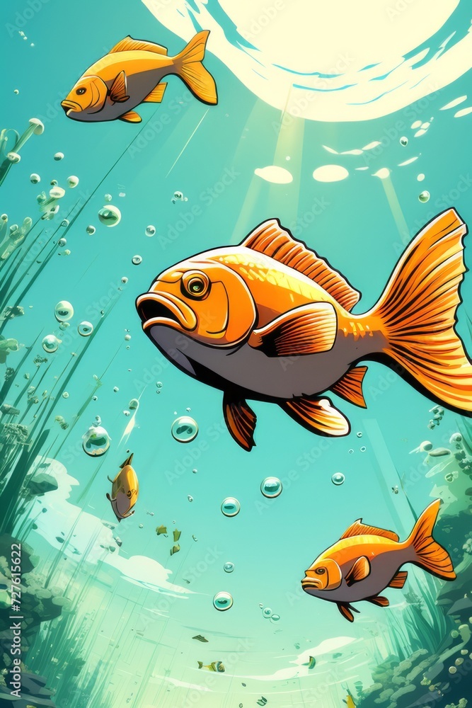 Naklejka premium Beautiful fish on the background of blue ocean