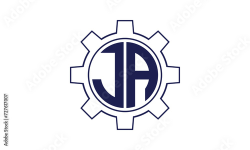 JA initial letter mechanical circle logo design vector template. industrial, engineering, servicing, word mark, letter mark, monogram, construction, business, company, corporate, commercial, geometric