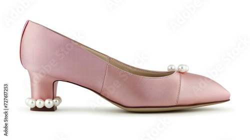 Elegant Pink High Heel Shoe Adorned with Delicate Embellishments