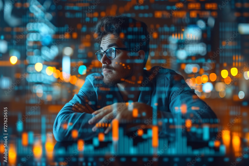 business are studying and working on the analytics to forecast stock market behavior. CEO with hands crossed in front view. business are studying and working on the analytics to forecast stock market behavior. CEO with hands crossed in front view.