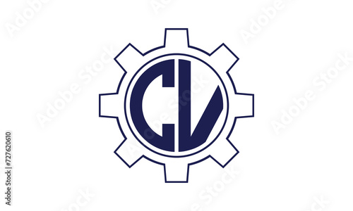 CV initial letter mechanical circle logo design vector template. industrial, engineering, servicing, word mark, letter mark, monogram, construction, business, company, corporate, commercial, geometric © Gakiya