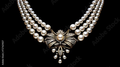 Elegant Pearl Necklace with a Dazzling Diamond Pendant on a Dark Background