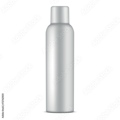 Aerosol spray bottle cosmetic compressed gas metal can with cap mockup realistic vector