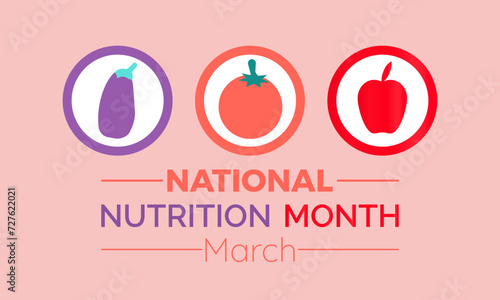 National Nutrition Month Observed every year of March, Wellness Awareness Vector banner, flyer, poster and social medial template design.