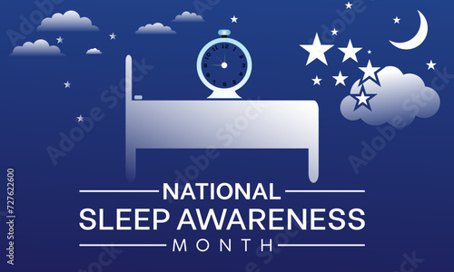 National Sleep Awareness Month Observed every year of March, Mental Health Vector banner, flyer, poster and social medial template design.