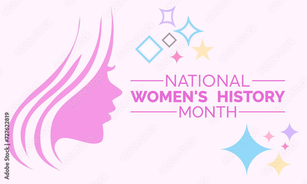 National Women's History Month celebrated every year of March, Women's right Vector banner, flyer, poster and social medial template design.