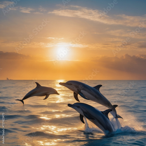 dolphins in the sunset