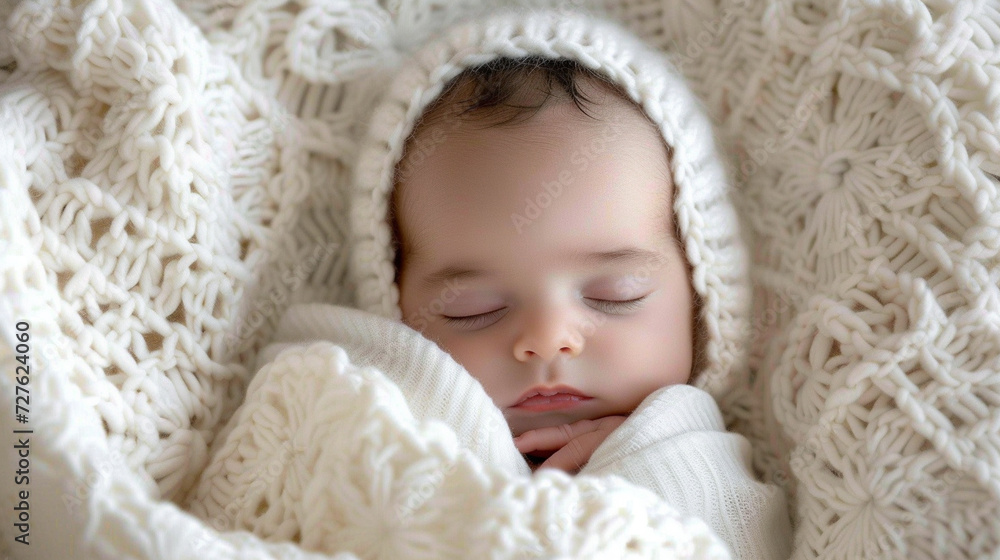 A close-up of a newborn wrapped in a soft blanket, peacefully sleeping, embodying the serenity and happiness that comes with the arrival of a child A close-up of a newborn wrapped in a soft blanket, peacefully sleeping, embodying the serenity and happiness that comes with the arrival of a child