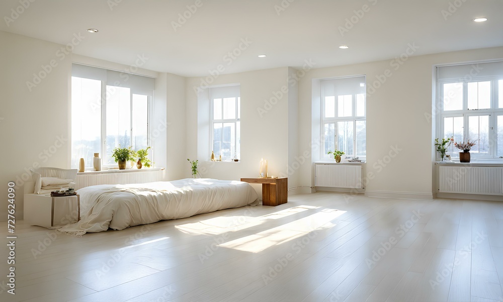 空の部屋。 光が差し込む。白い壁｜empty room. Light shines in. white wall. Generative AI