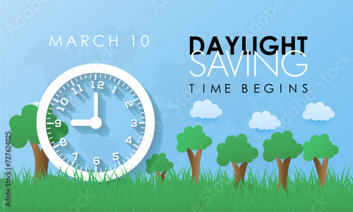 Daylight Saving Time begins Observed every year of March, Daylight Concept Vector banner, flyer, poster and social medial template design.