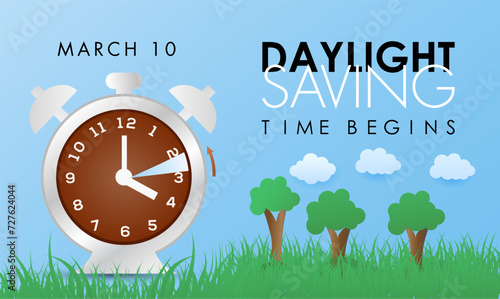 Daylight Saving Time begins Observed every year of March, Daylight Concept Vector banner, flyer, poster and social medial template design.