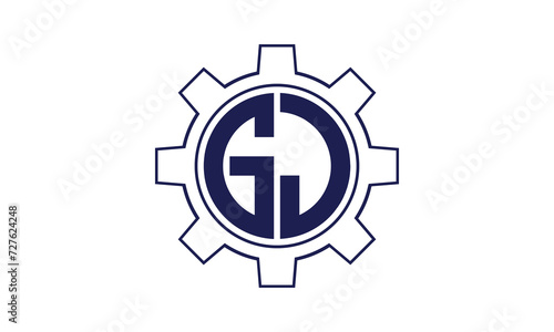GJ initial letter mechanical circle logo design vector template. industrial, engineering, servicing, word mark, letter mark, monogram, construction, business, company, corporate, commercial, geometric © Gakiya
