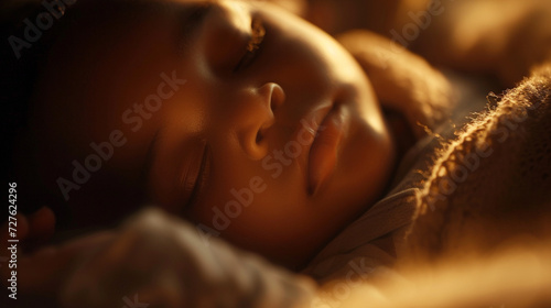 A close-up of a newborn's peaceful sleep, surrounded by the warmth and happiness of a loving family