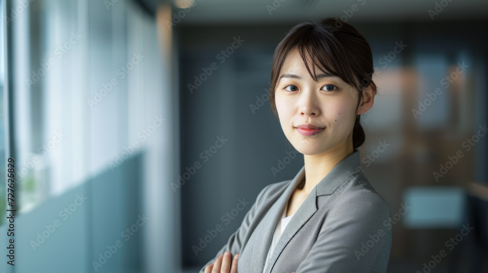 Naklejka premium Confident Japanese businesswoman portrait at her office with copy space