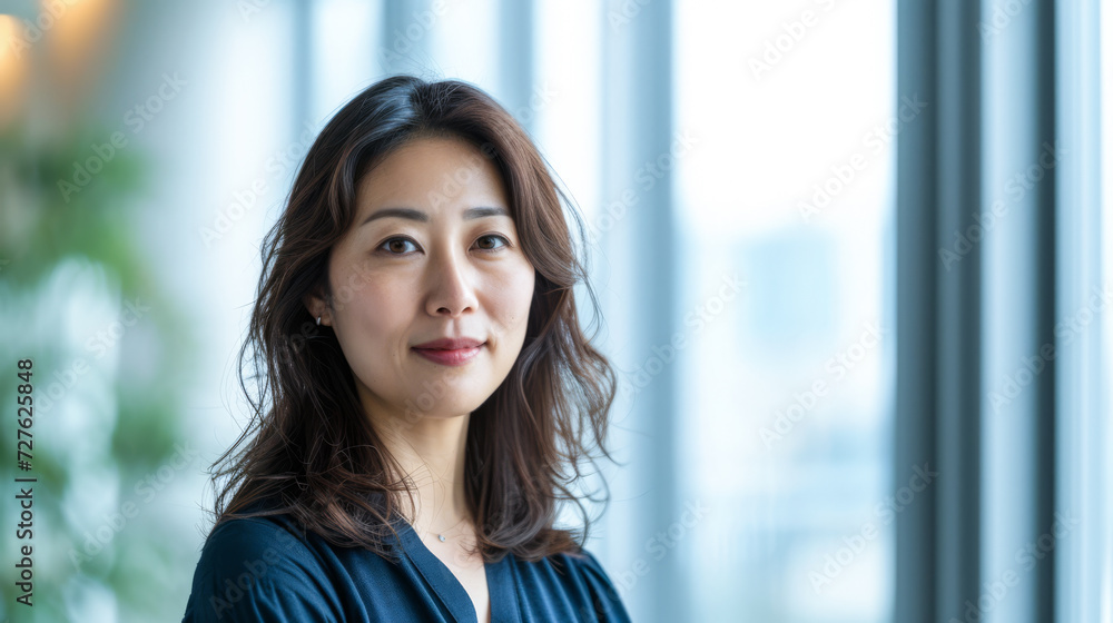 Confident Japanese businesswoman portrait at her office with copy space Confident Japanese businesswoman portrait at her office with copy space