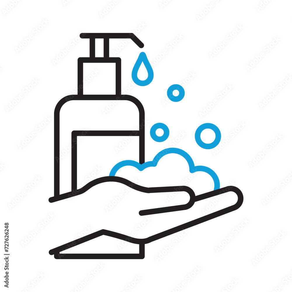 hand hygiene. Line vector icon on white background. High quality design element. Editable linear style stroke. Vector icon hand hygiene. Line vector icon on white background. High quality design element. Editable linear style stroke. Vector icon
