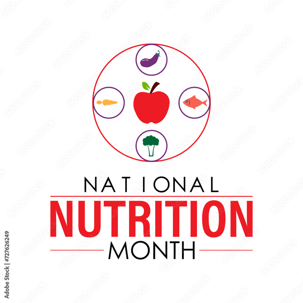 Obraz premium National Nutrition Month Observed every year of March, Wellness Awareness Vector banner, flyer, poster and social medial template design.