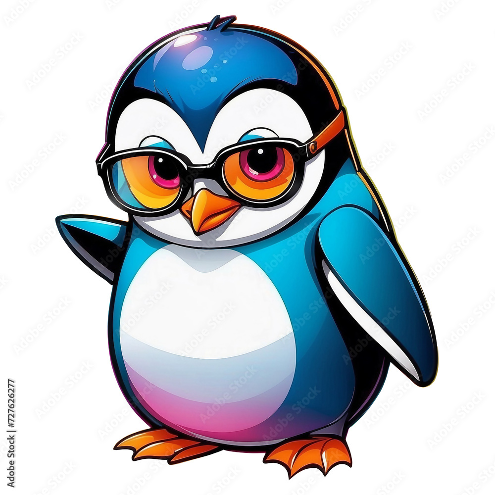 Naklejka premium Illustration of cute penguin in big eyeglasses on transparent background