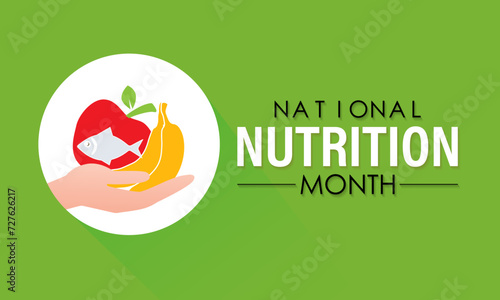 National Nutrition Month Observed every year of March, Wellness Awareness Vector banner, flyer, poster and social medial template design.