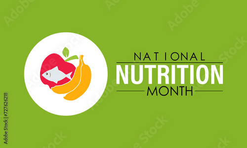 National Nutrition Month Observed every year of March, Wellness Awareness Vector banner, flyer, poster and social medial template design.