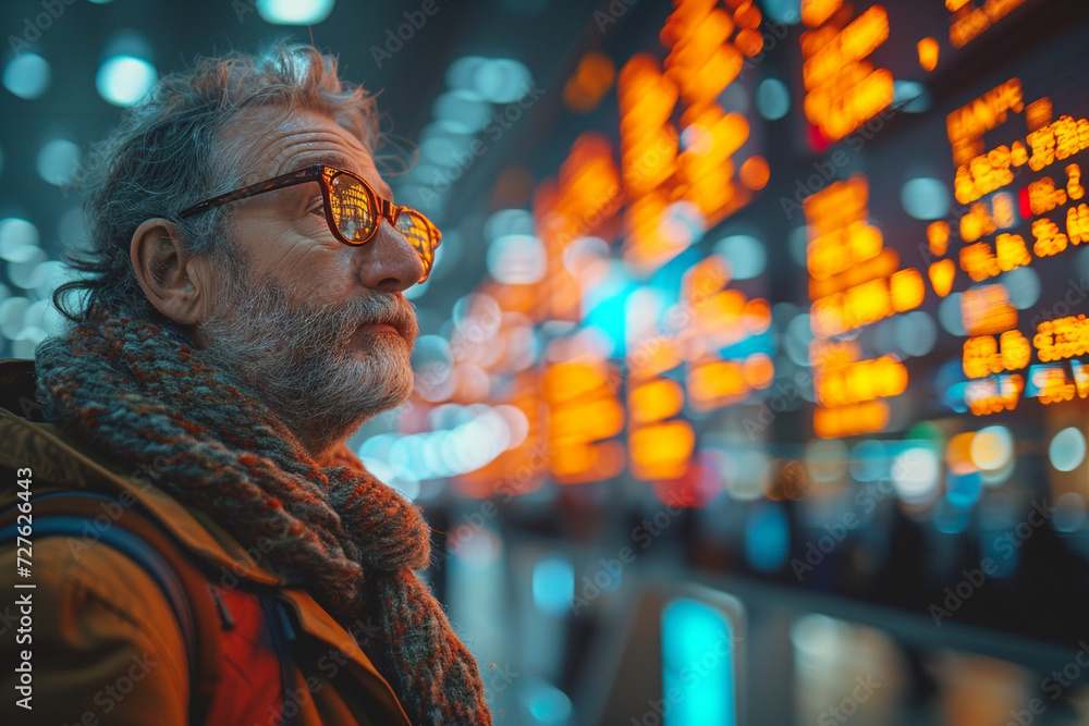 Man Contemplating Flight Information Display System Man Contemplating Flight Information Display System