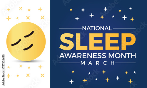National Sleep Awareness Month Observed every year of March, Mental Health Vector banner, flyer, poster and social medial template design.