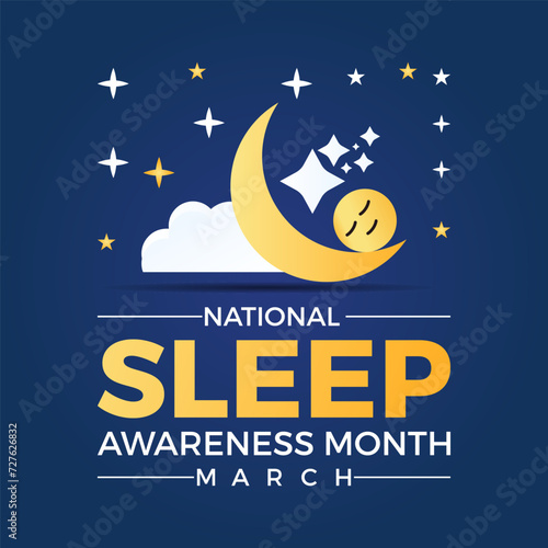 National Sleep Awareness Month Observed every year of March, Mental Health Vector banner, flyer, poster and social medial template design.