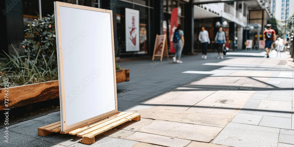 empty billboard on the street in front of the restaurant, Mock up Signboard Blank sign stand shop Restaurant cafe Menu empty billboard on the street in front of the restaurant, Mock up Signboard Blank sign stand shop Restaurant cafe Menu