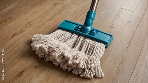 mop broom and light wooden floor