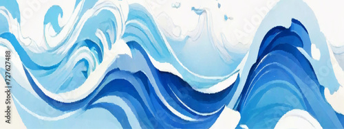 Canvas Print Watercolor surface ocean water wave, seamless blue water ocean wave background