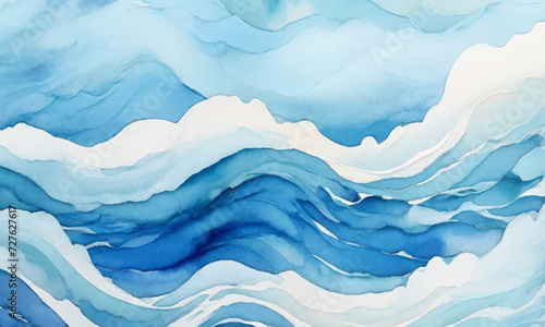 Vector ocean watercolor soft blue and white wavey curve line background. Blue water ocean sea wave seamless background.
