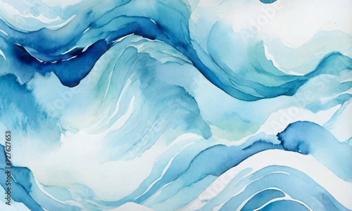 Vector ocean watercolor soft blue and white wavey curve line background. Blue water ocean sea wave seamless background.