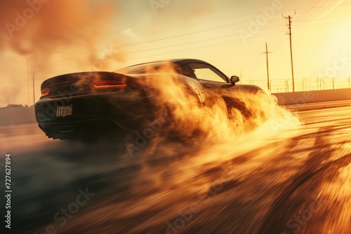 Sport car drifting on the road with motion blur effect, Sports car drifting with speed lines 