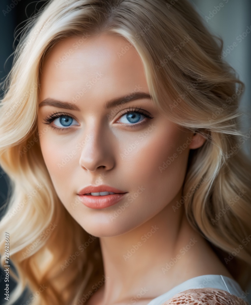 a blonde woman with blue eyes, in the style of natural timeless beauty