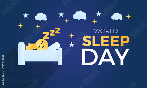 World Sleep Day Observed every year of March 15th, Medical Health Awareness Vector banner, flyer, poster and social medial template design.