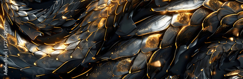 Black and golden snake close up, texture