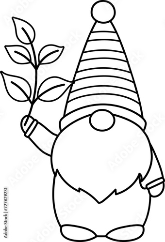 spring garden gnome Outline vector.
garden gnome coloring page vector.