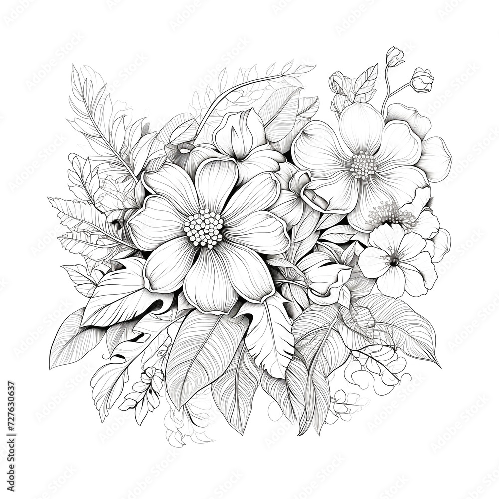 Elevate designs with dynamic black and white botanical vectors