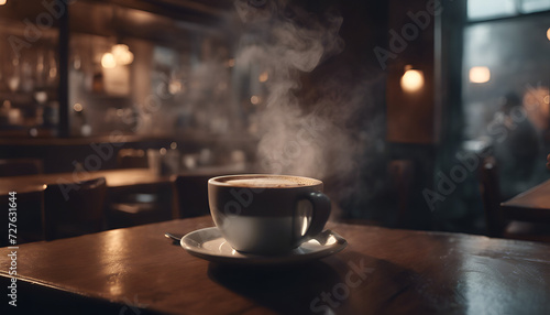 closeup of a cup with steaming coffee