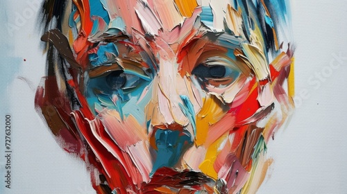 Abstract paint portrait of a person with bright colors and rough strokes of paint