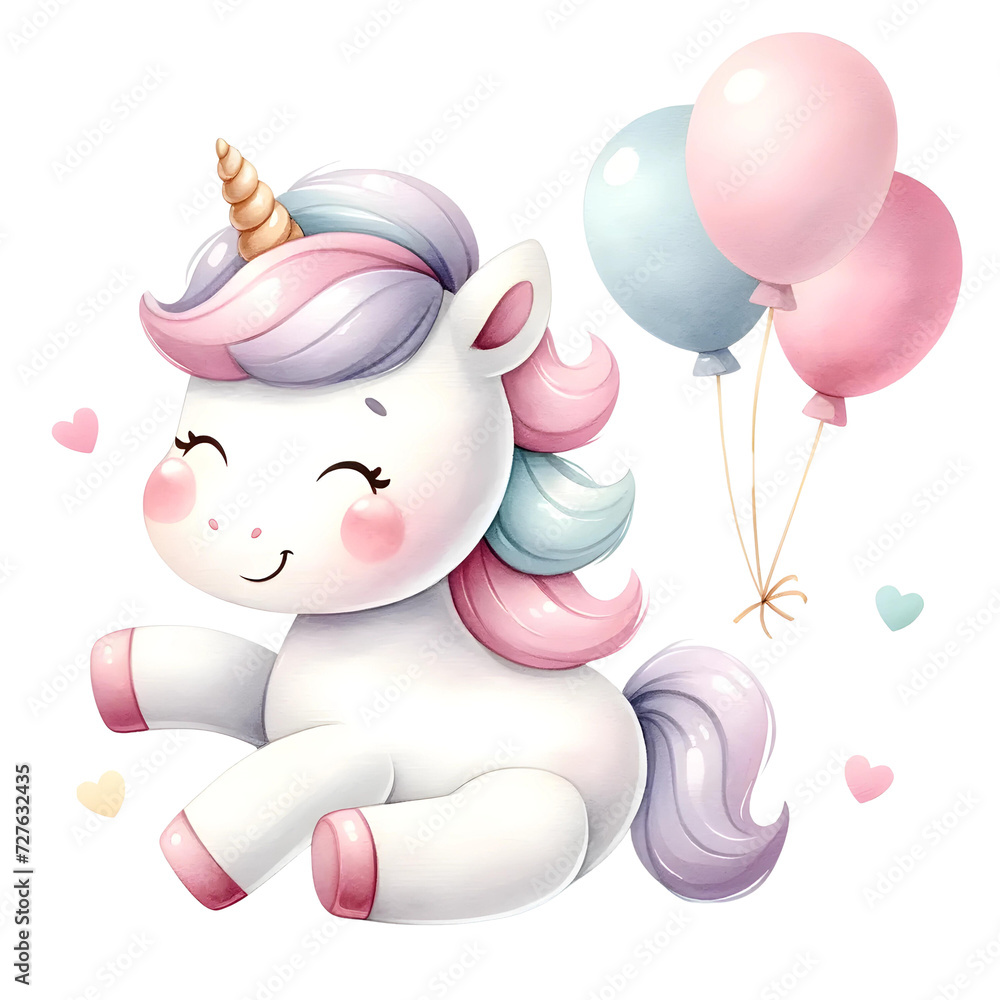 Unicorn with birthday balloons