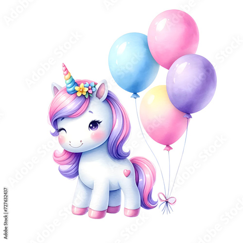 Unicorn with Birthday balloons