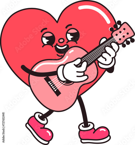 Cartoon Heart Character Playing Guitar and Singing