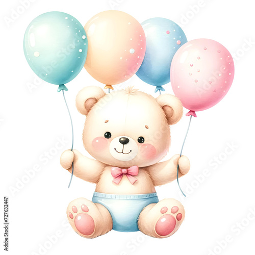 Teddy bear with birthday balloons