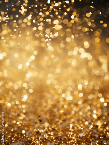 Yellow gold festive glitter shiny holiday celebration background, vertical. 