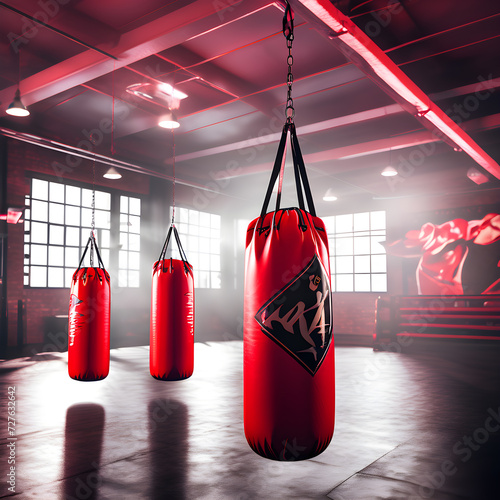 a vibrant red punching bag hangs in a dimly lit room inviting you to unleash your inner fighter   © sajith