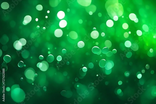 green background with green and white lights blurred 3d dots on the screen abstract background in green color 